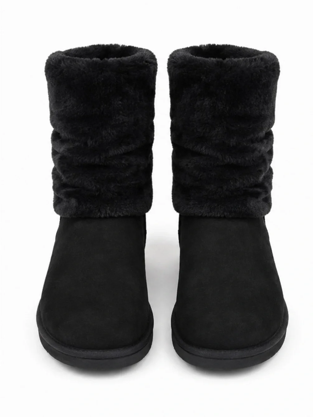 Plush Black Mid-Calf Faux Fur Winter Boots